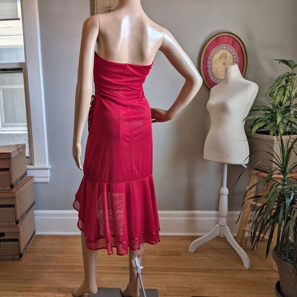 Vintage Y2K BCX Midi Dress Prom Tango Siren Glitter Ruffle Salsa Whimsygoth L - Picture 2 of 14